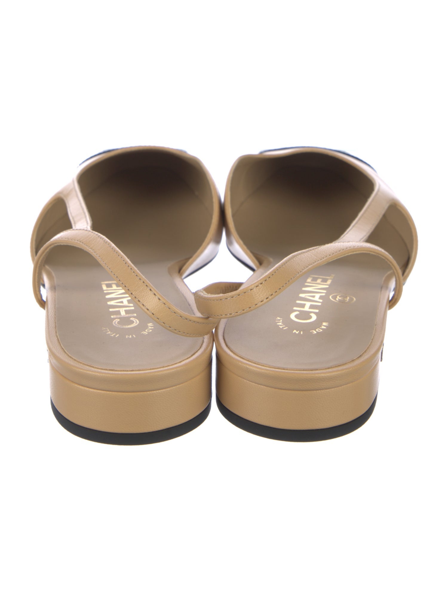 Chanel Interlocking CC Logo Leather Slingback Flats